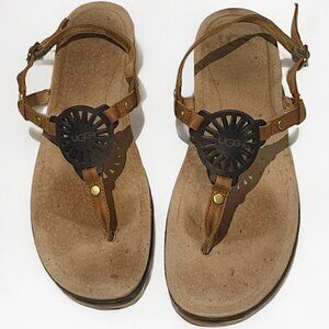 UGG Ayden Thong Leather Sandal Brown Size 10